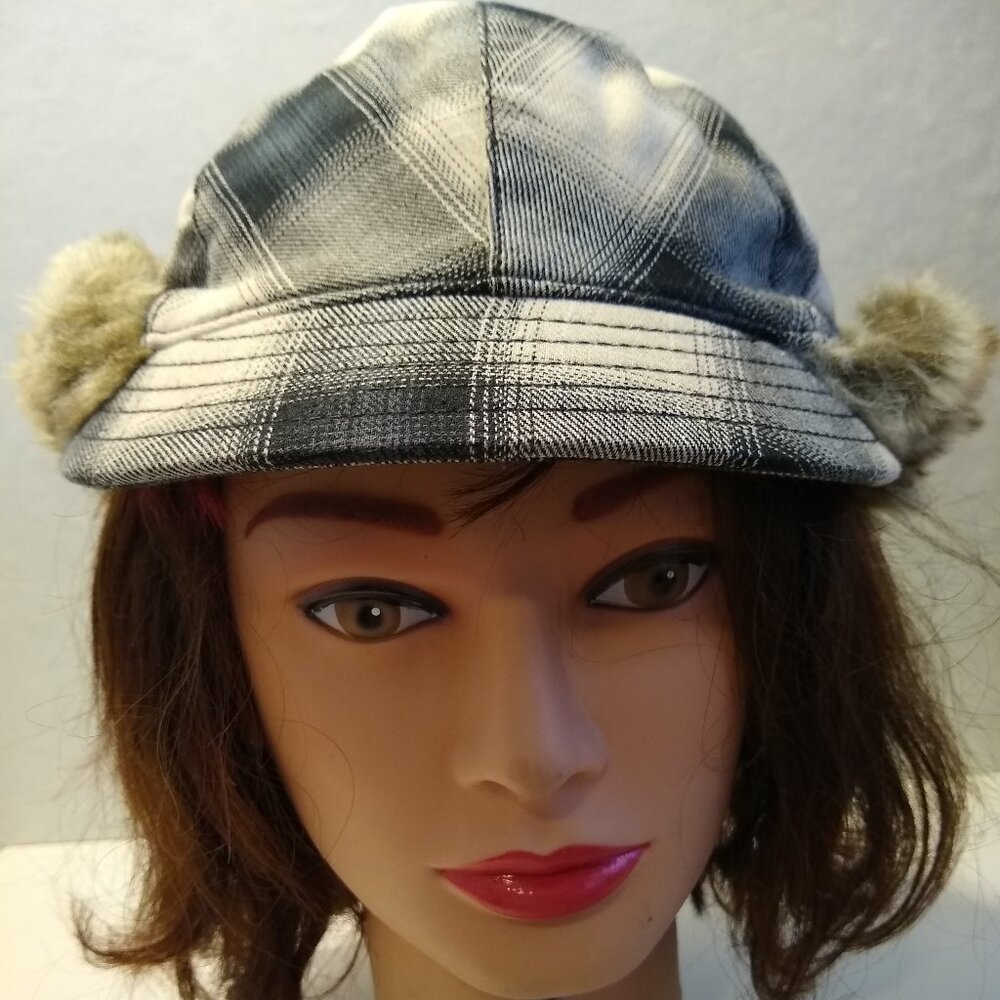 Scala Pronto Plaid Faux Fur Sherlock Hat Cap One Size With Ear Flaps